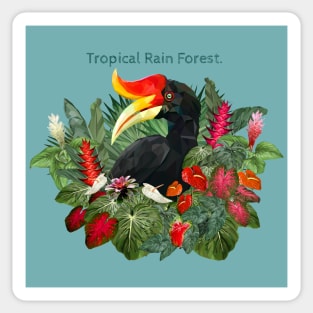 Tropical rain forest and hornbill bird No2. Sticker